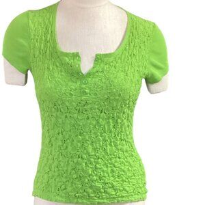 Jones New York Lace Front Button Short Sleeve Henley Top S Green #79B